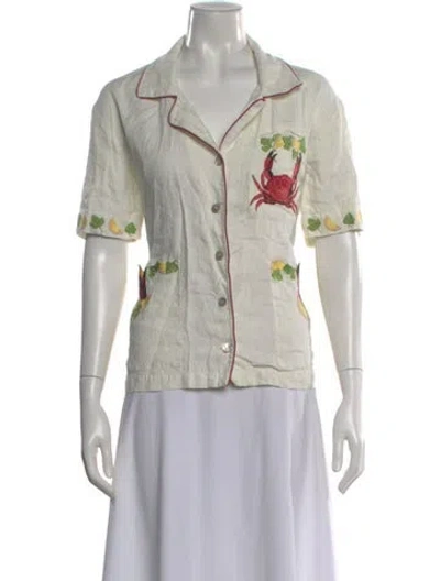 Pre-owned Tombolo Linen Printed Button-up Top In Gray