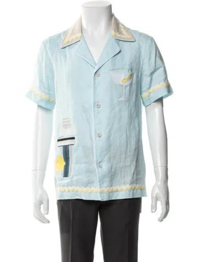 Pre-owned Tombolo Linen Short Sleeve Shirt In Blue