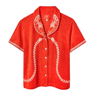 Tombolo 'lobster Landline' Cabana ~ Crop Cut In Red