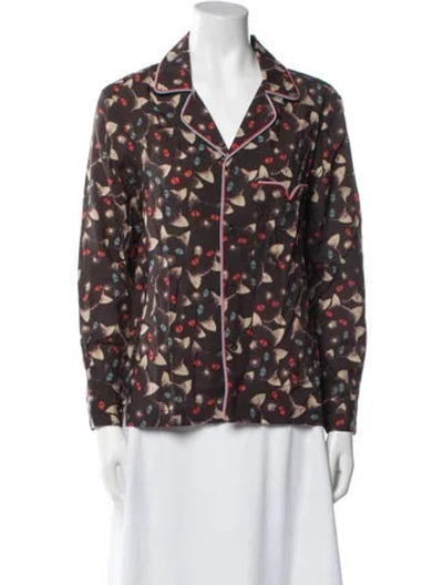 Pre-owned Tombolo Printed Long Sleeve Button-up Top In Black