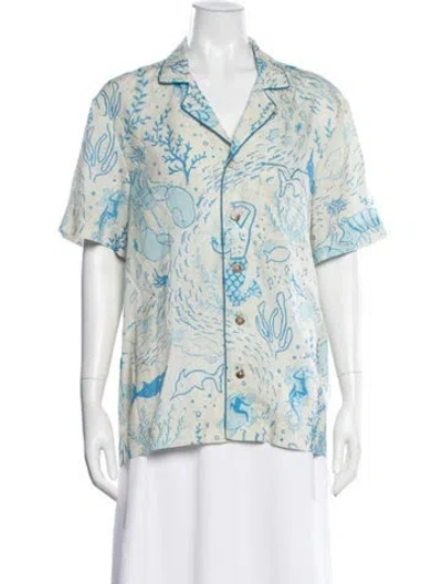 Pre-owned Tombolo Printed Short Sleeve Button-up Top In Multi