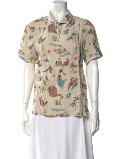 Pre-owned Tombolo Printed Short Sleeve Button-up Top In Neutral