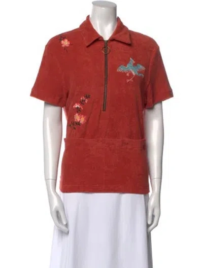 Pre-owned Tombolo Printed Short Sleeve Polo In Orange