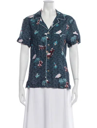 Pre-owned Tombolo Printed Short Sleeve Top In Blue