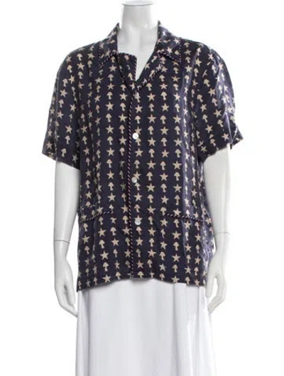 Pre-owned Tombolo Printed V-neck Button-up Top In Blue/purple
