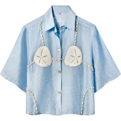 Tombolo Sand Dollar Stimulus Relaxed Crop Cabana Top In Blue