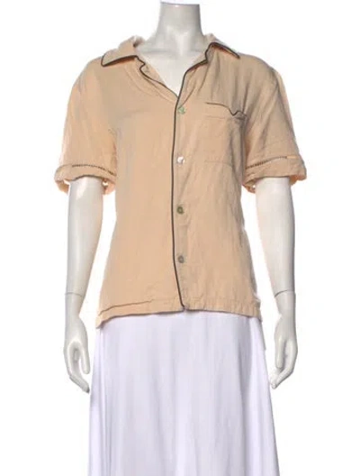 Pre-owned Tombolo Short Sleeve Button-up Top In Neutrals