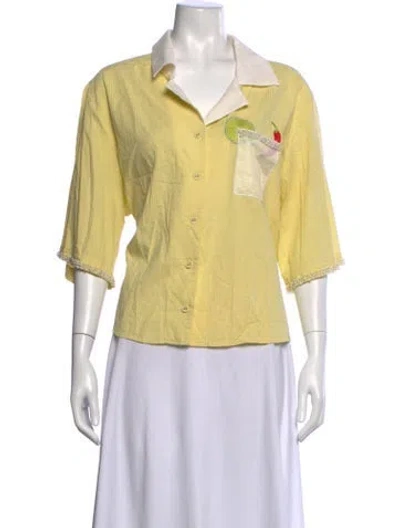 Pre-owned Tombolo Striped Three-quarter Sleeve Button-up Top In Yellow