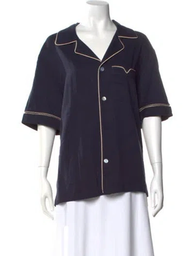 Pre-owned Tombolo V-neck Short Sleeve Button-up Top In Blue