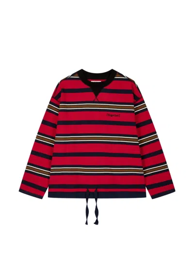 Tomboy Adjustable-hem Striped Sweatshirt In Red