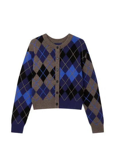 Tomboy Argyle Cardigan In Blue