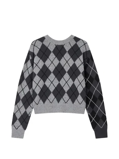 Tomboy Argyle Cardigan In Gray