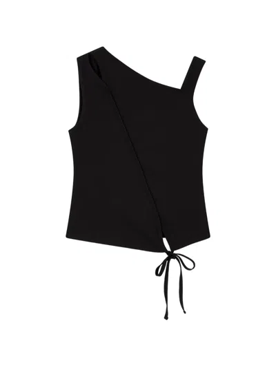 Tomboy Asymmetric Tie-fastening Top In Black