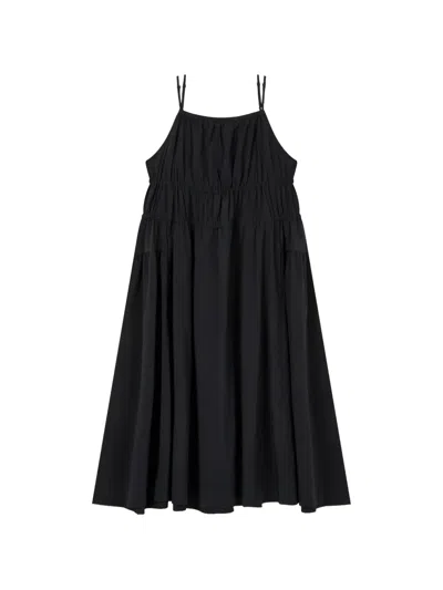Tomboy Back-ribbon Tiered Midi Dress In Black