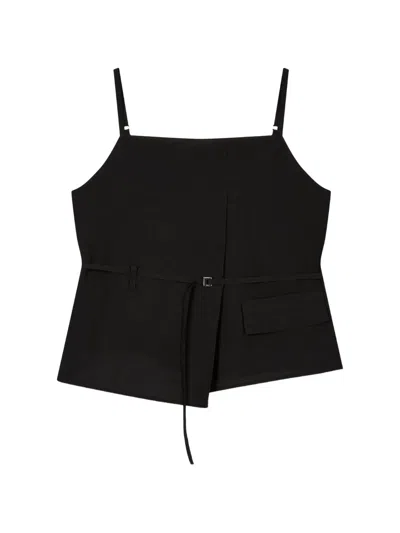 Tomboy Belted Asymmetric-hem Top In Black