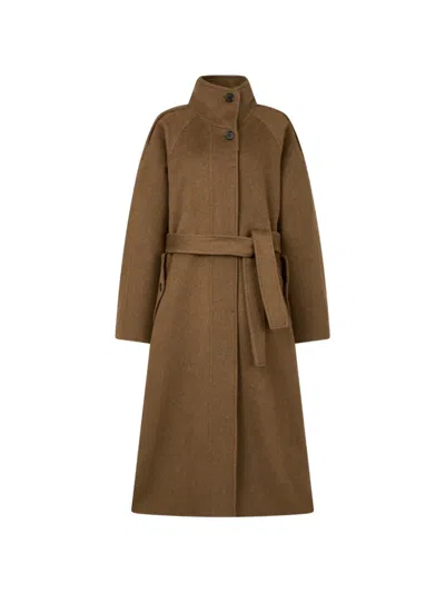 Tomboy Belted High-neck Coat In Brown