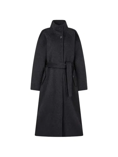 Tomboy Belted High-neck Coat In Gray