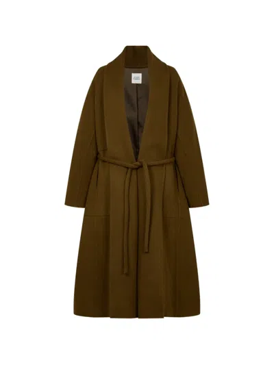 Tomboy Belted Shawl-lapel Coat In Green