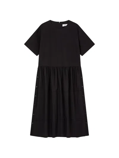 Tomboy Button-detail Tiered Midi Dress In Black
