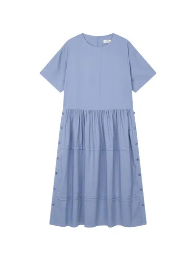 Tomboy Button-detail Tiered Midi Dress In Blue