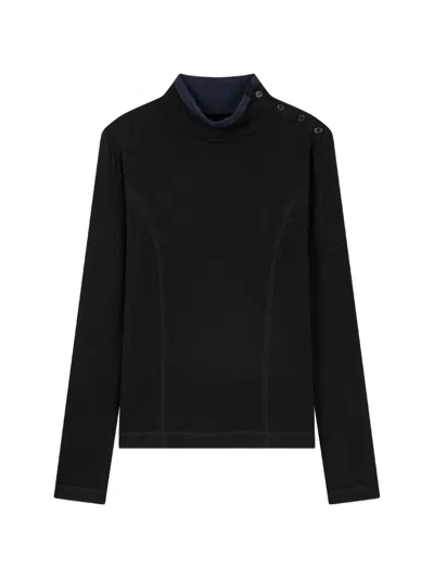 Tomboy Button-details High-neck T-shirt In Black