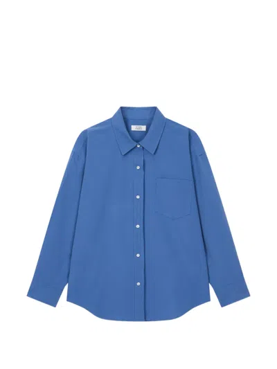 Tomboy Button-down Long-sleeve Cotton Shirt In Blue