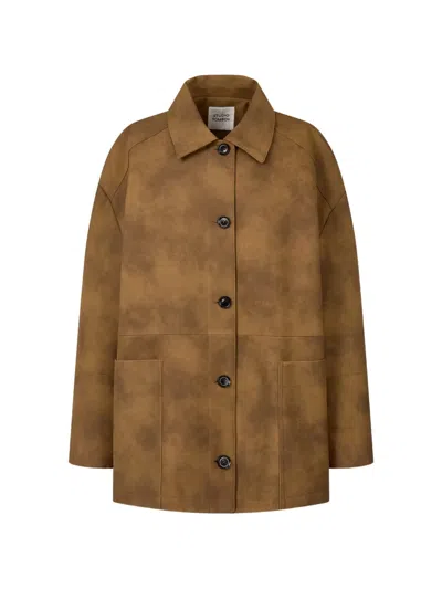 Tomboy Button-down Long-sleeve Faux-suede Jacket In Brown