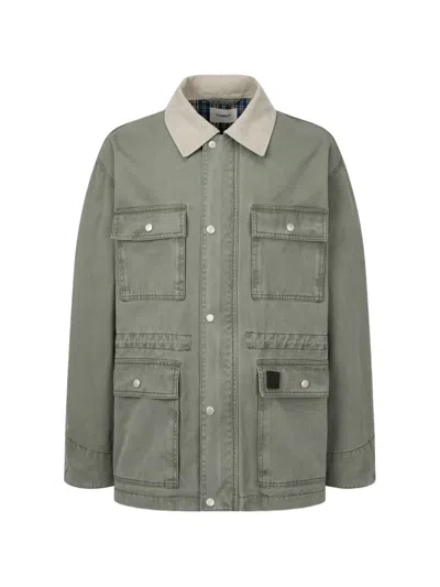 Tomboy Buttoned Corduroy-collar Jacket In Green