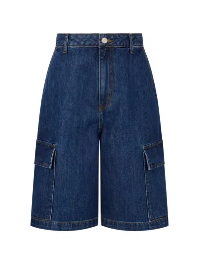 Tomboy Cargo-pocket Denim Shorts In Blue
