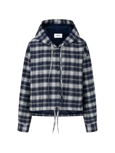 Tomboy Check-pattern Hooded Jacket In Blue