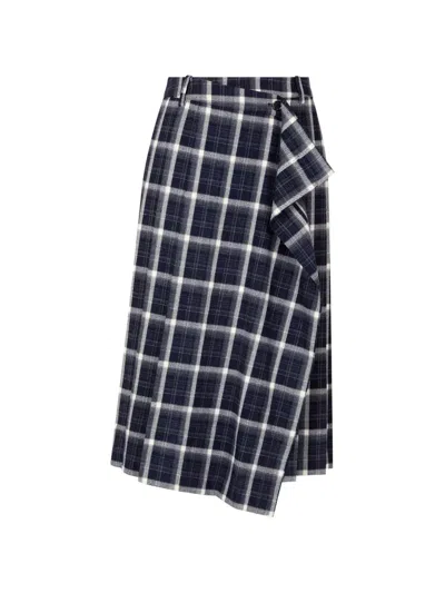 Tomboy Check Unbalanced Wrap Skirt In Blue