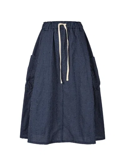 Tomboy Checkered Balloon Midi Skirt In Blue