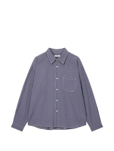 Tomboy Checkered Chest-pocket Shirt In Blue