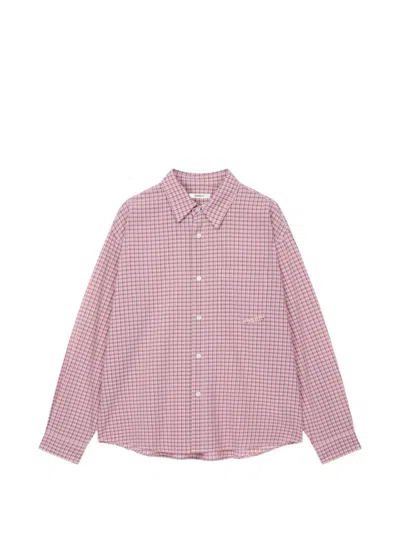 Tomboy Checkered Chest-pocket Shirt In Pink