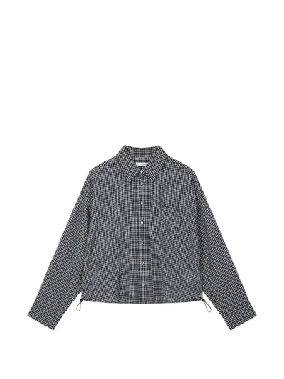 Tomboy Check-pattern Drawstring Shirt In Black