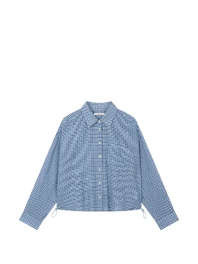 Tomboy Check-pattern Drawstring-hem Shirt In Blue