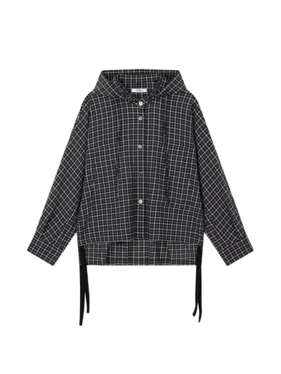 Tomboy Check-pattern Hooded Shirt In Black