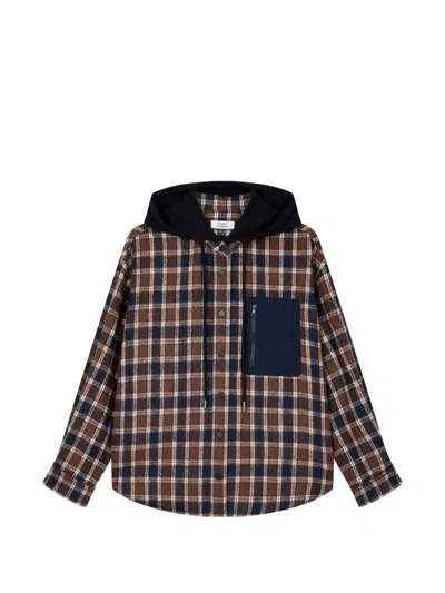 Tomboy Check-pattern Hooded Shirt In Brown