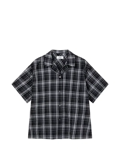 Tomboy Check-pattern Short-sleeve Cotton Shirt In Black