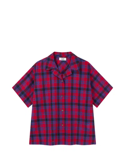 Tomboy Check-pattern Short-sleeve Cotton Shirt In Red
