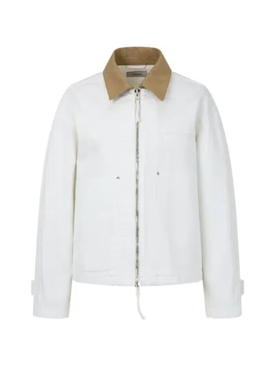 Tomboy Contrast-collar Denim Jacket In White