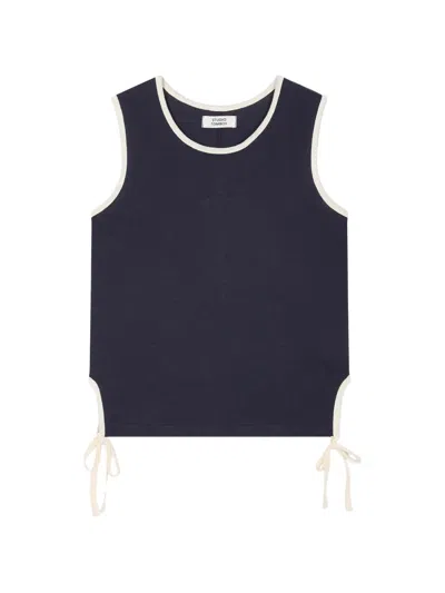 Tomboy Contrast-trim Side-tie Top In Blue