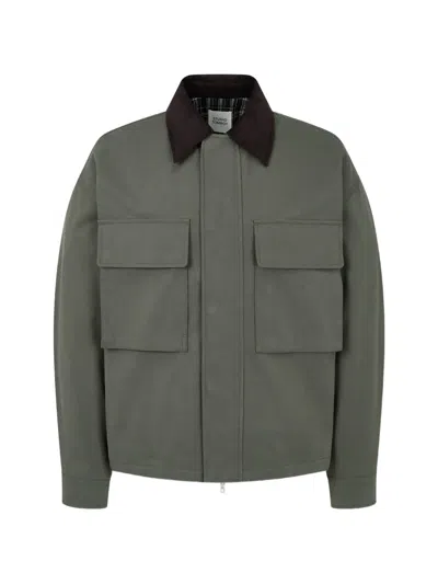 Tomboy Corduroy-collar Flap-pocket Shirt Jacket In Green