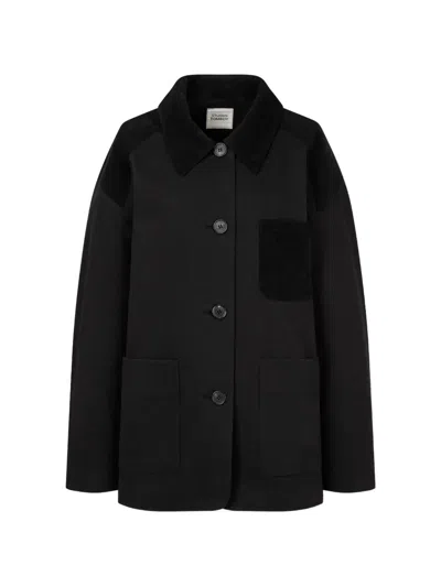 Tomboy Corduroy-panelled Patch-pocket Jacket In Burgundy