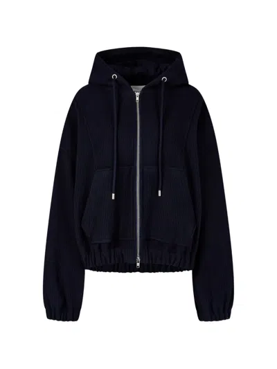 Tomboy Corduroy-texture Zip-up Hoodie In Blue