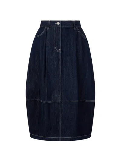 Tomboy Denim Balloon Midi Skirt In Blue