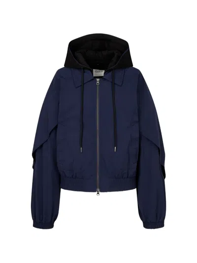 Tomboy Detachable Hood Bomber Jacket In Blue