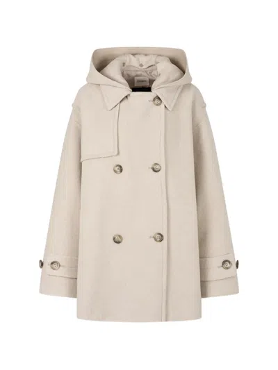 Tomboy Detachable Hood Double-breasted Jacket In Black