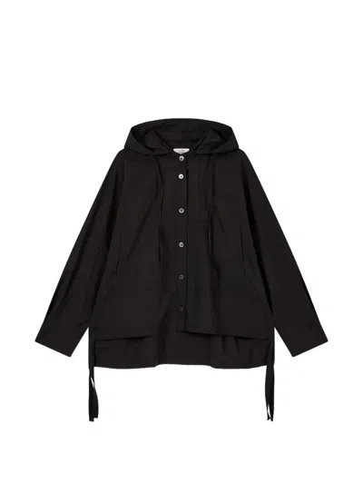 Tomboy Detachable-hood Button-up Shirt In Black