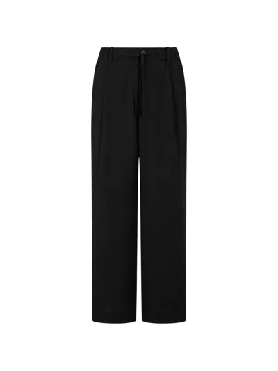 Tomboy Drawstring-waist Pleated Trousers In Black